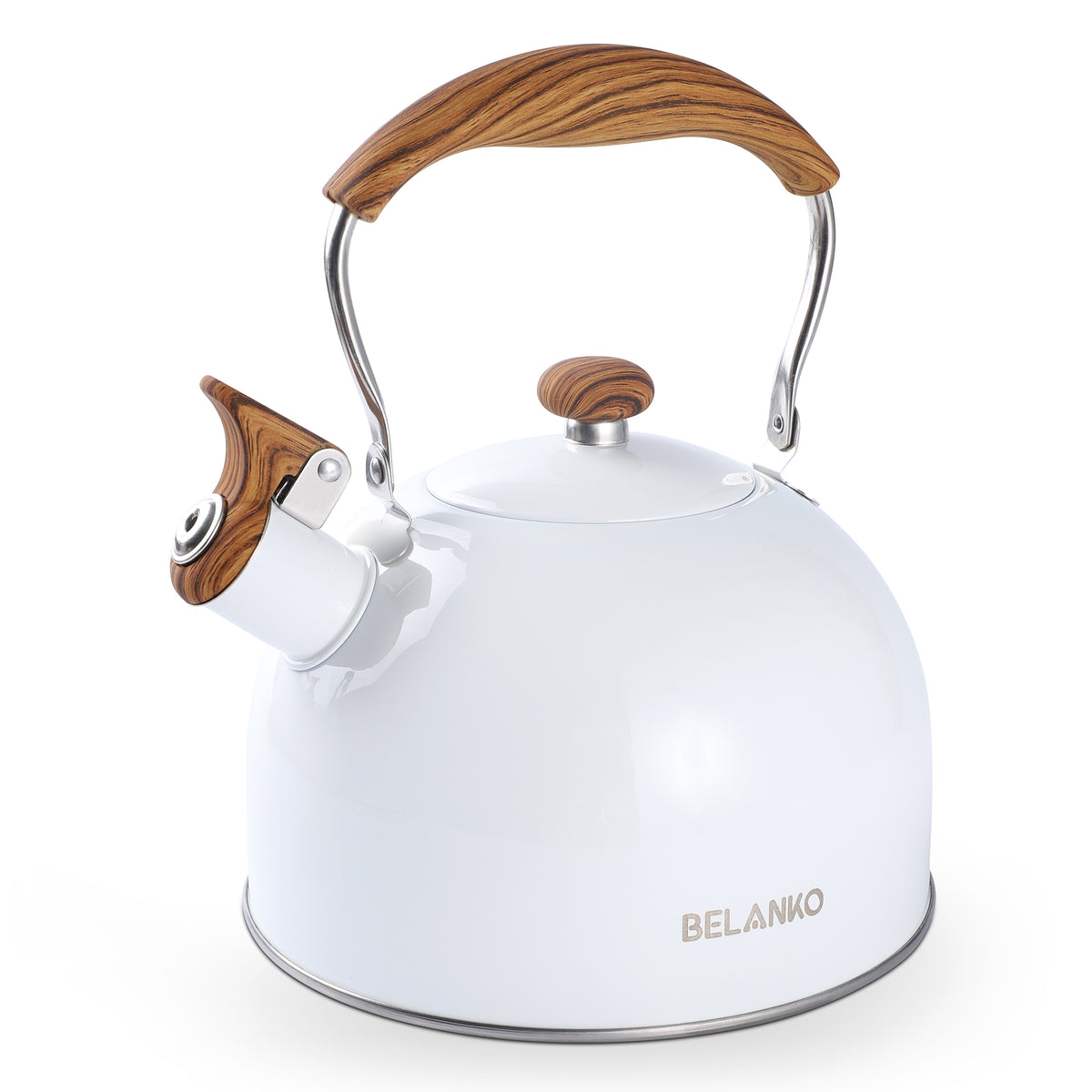 BELANKO™ Quart Whistling Folding Handle Tea Kettle Gloss White