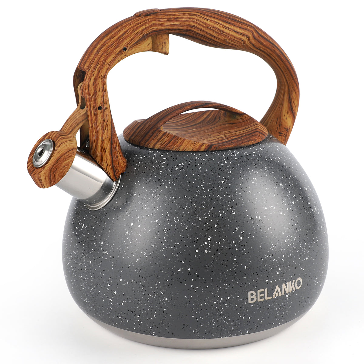 BELANKO™ 2.3 Quart Whistling Folding Handle Tea Kettle - Black