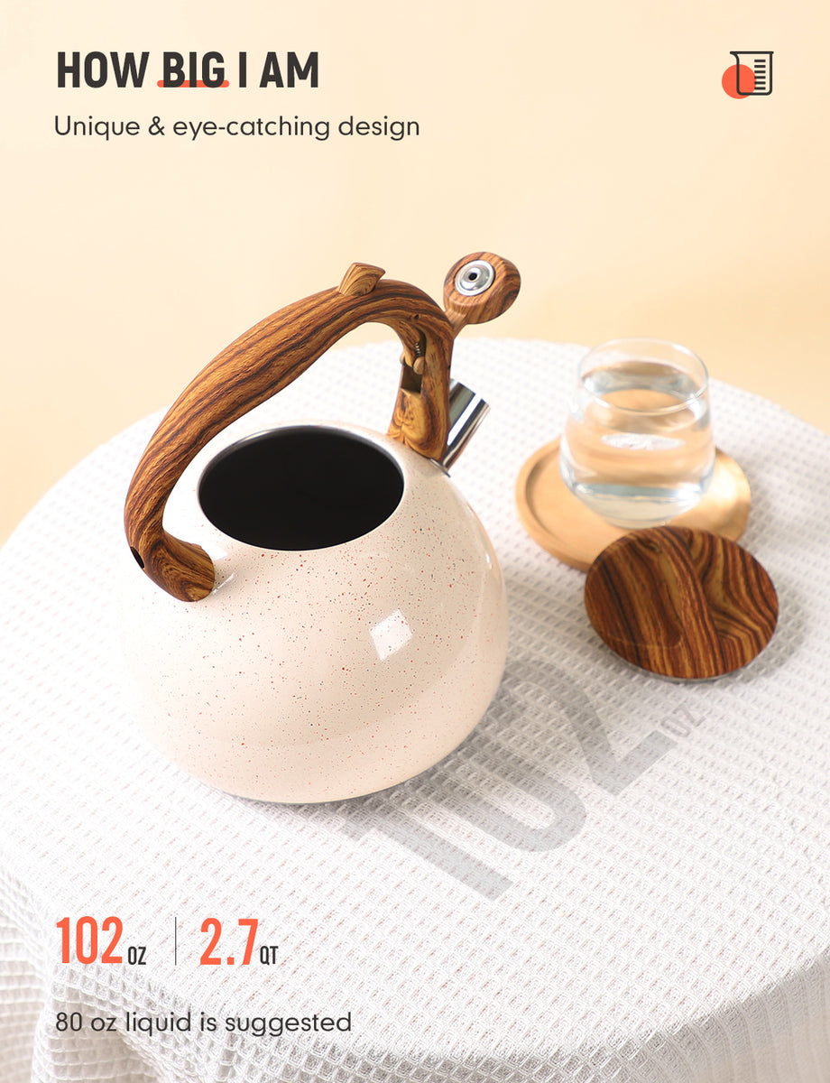 BELANKO™ 2.3 Quart Whistling Folding Handle Tea Kettle - Cream White