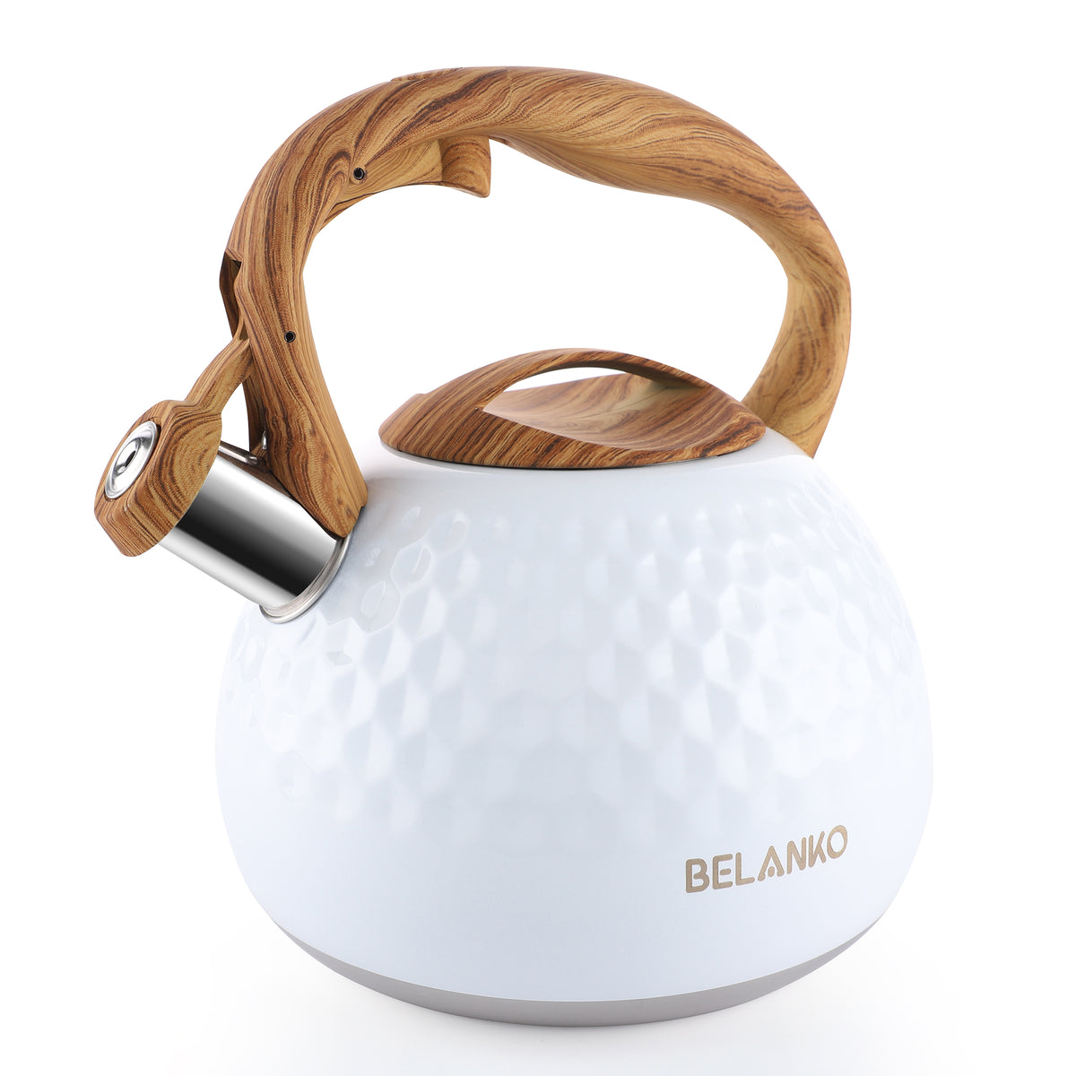BELANKO™ 2.3 Quart Whistling Folding Handle Tea Kettle - Gloss White