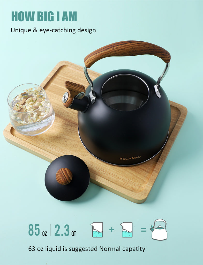 BELANKO™ 2.3 Quart Whistling Folding Handle Tea Kettle - Black