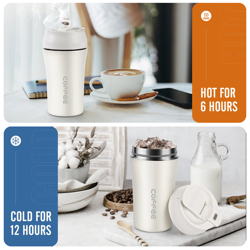 BELANKO™ 14 OZ Insulated Coffee Tumbler with Straw - Arctic White