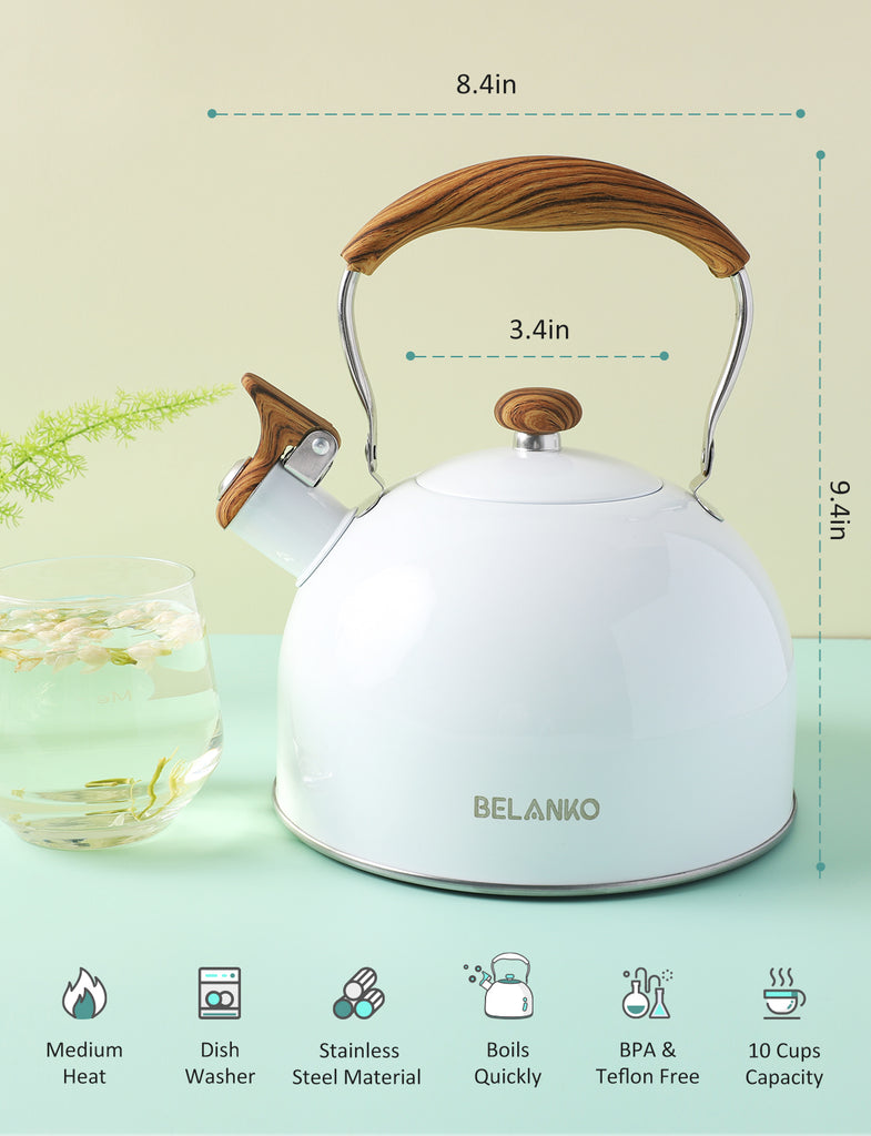 BELANKO™ 2.3 Quart Whistling Folding Handle Tea Kettle - Black